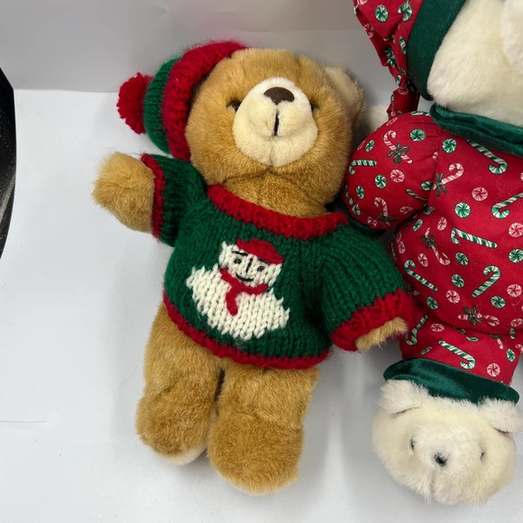 Vintage Teddy Bear Christmas Plush Sweater Slippers Candy Cane PJ's Stocking Hat - Picture 9 of 11
